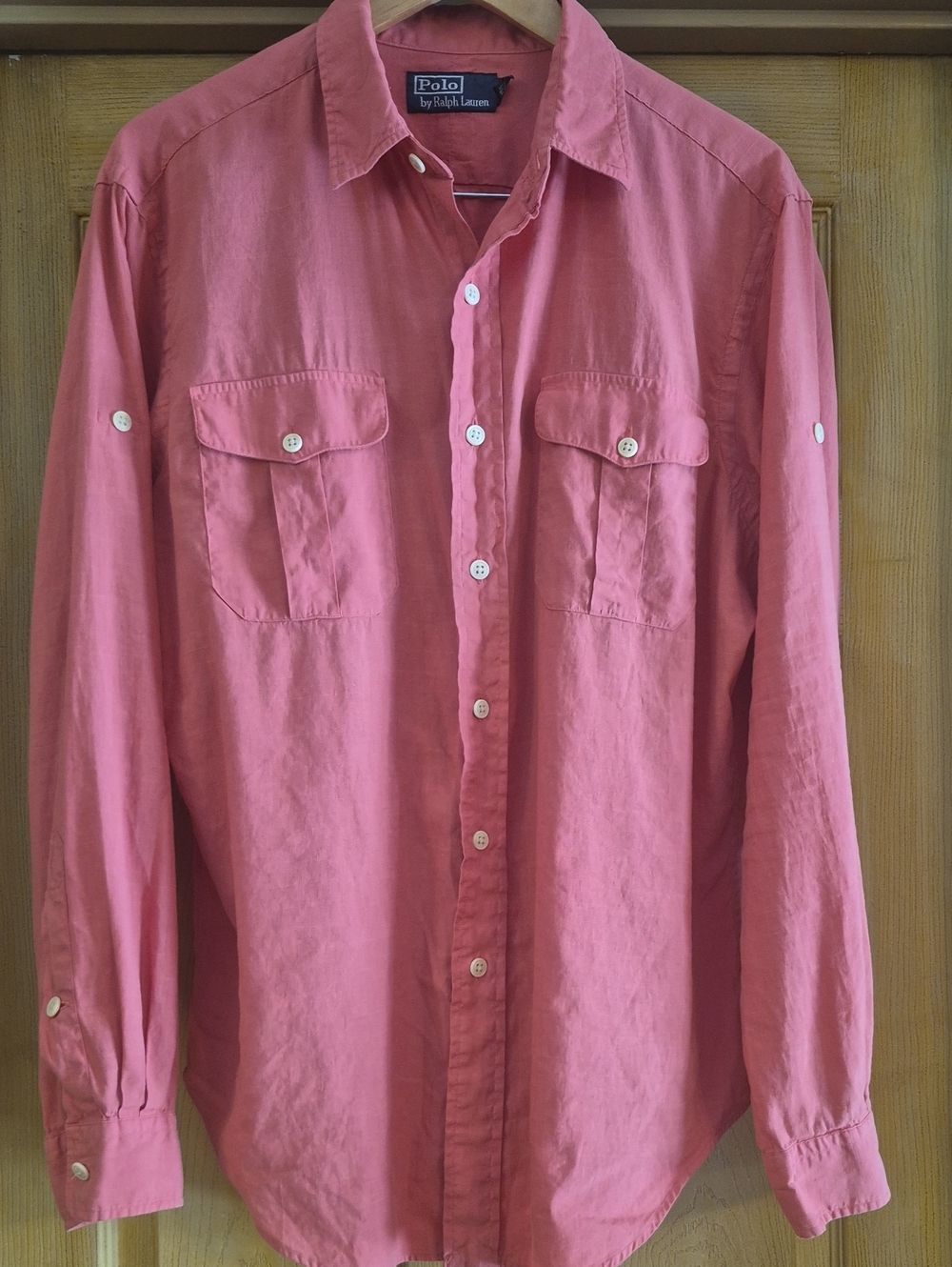 Polo Ralph Lauren Linen Cotton Long Sleeve Button Up Large Corral Mens Shirt
